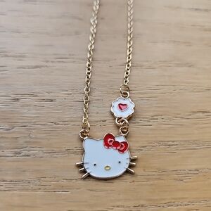 Hello Kitty Necklace With Heart Thought Bubble. Gold Plated. Head With Bow New